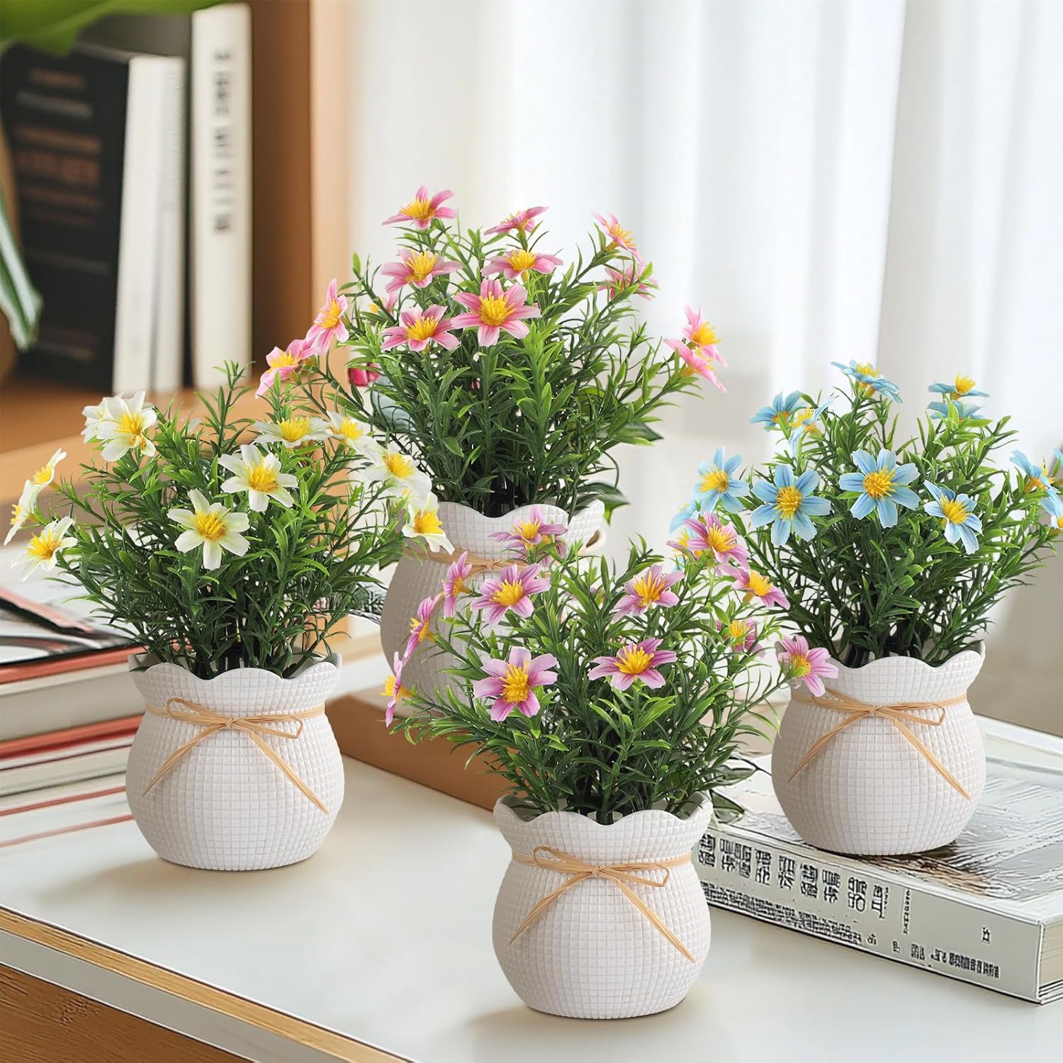 Artificial Daisy Flowers Potted Fake Plants Indoor Outdoor UV Resistant Faux Silk Bouquets All-Season Home Decor for Vase Table Desk Garden Party - Image 8
