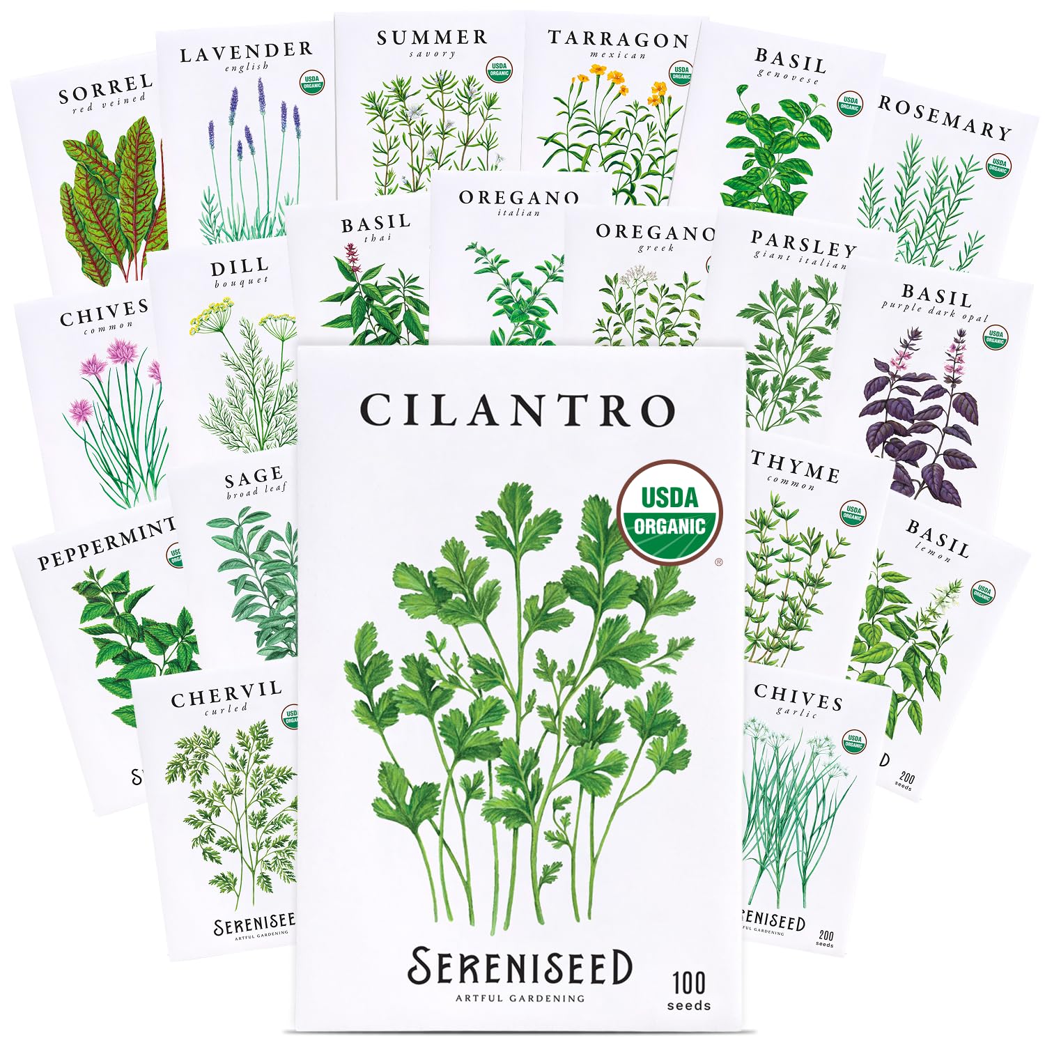 Sereniseed Certified Organic Herb Seeds 20-Pack, Culinary Garden Kit