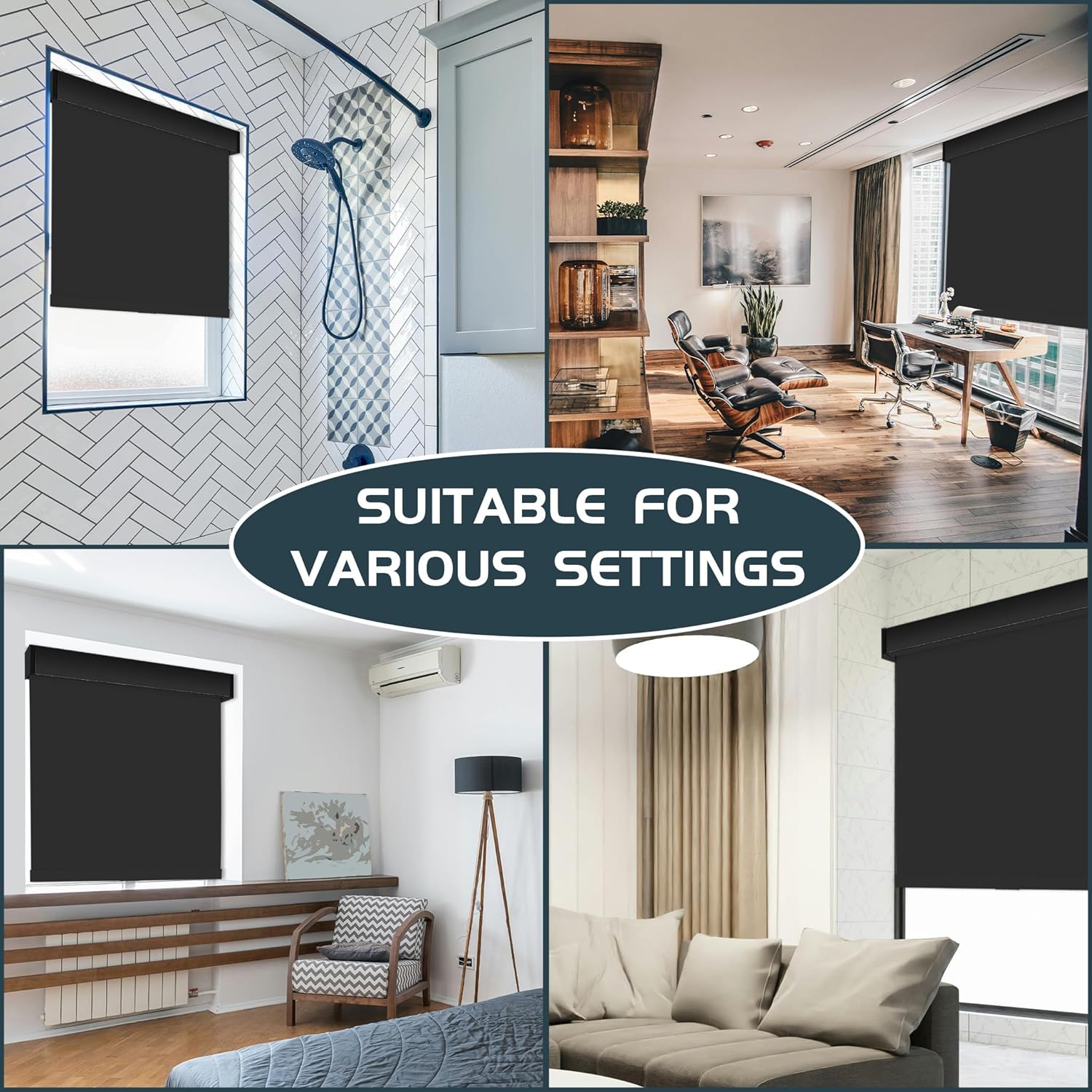 Thermal Insulated Blackout Roller Shades - Cordless Free-Stop Blinds with Valance, UV Protection, 36" W x 72" H (Black)