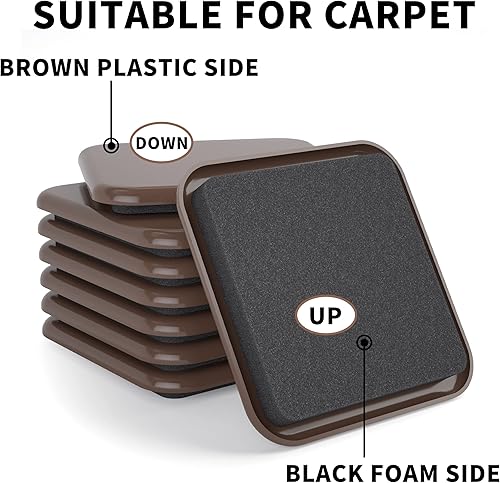 Miniatura 4 de Deslizadores de muebles  8 unidades de 4 34 pulgadas cuadrados marrones deslizantes para muebles, deslizadores de muebles resistentes, almohadillas