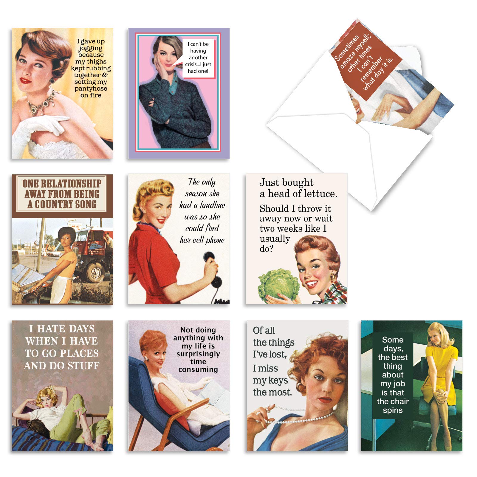 Amazon.com : The Best Card Company - 10 Blank Funny Greeting Cards for  Women (4 x 5.12 Inch) - Boxed All Occasion Assortment - H. Mess M6622OCB :  Office Products