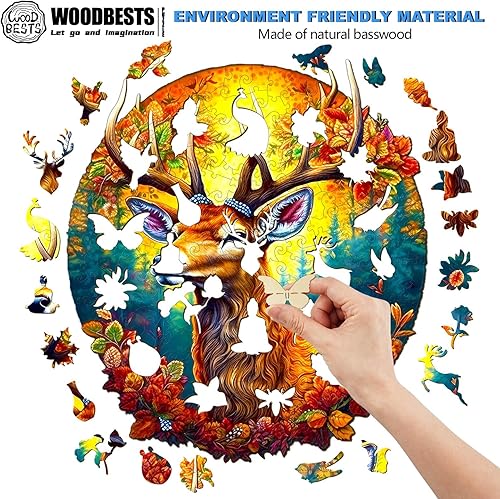 Miniatura 2 de WOODBESTS Rompecabezas de madera para adultos, rompecabezas de animales de ciervo (M, 200 piezas, 12.6 x 11.3 pulgadas), hermosa caja de madera,