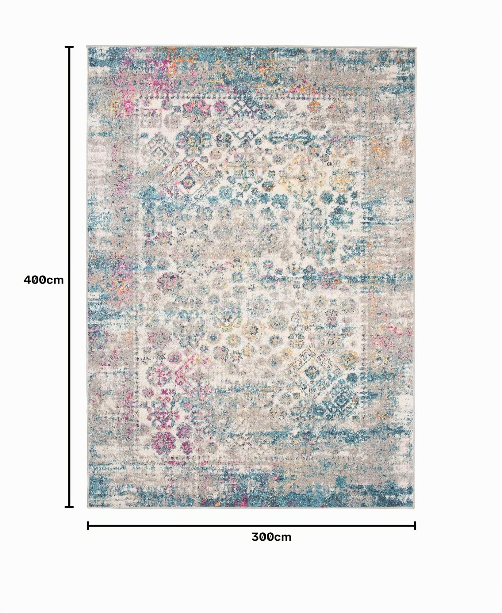 Mazovia Grande Alfombra Salón 300x400cm Antracita Azul Abstracto Oriental