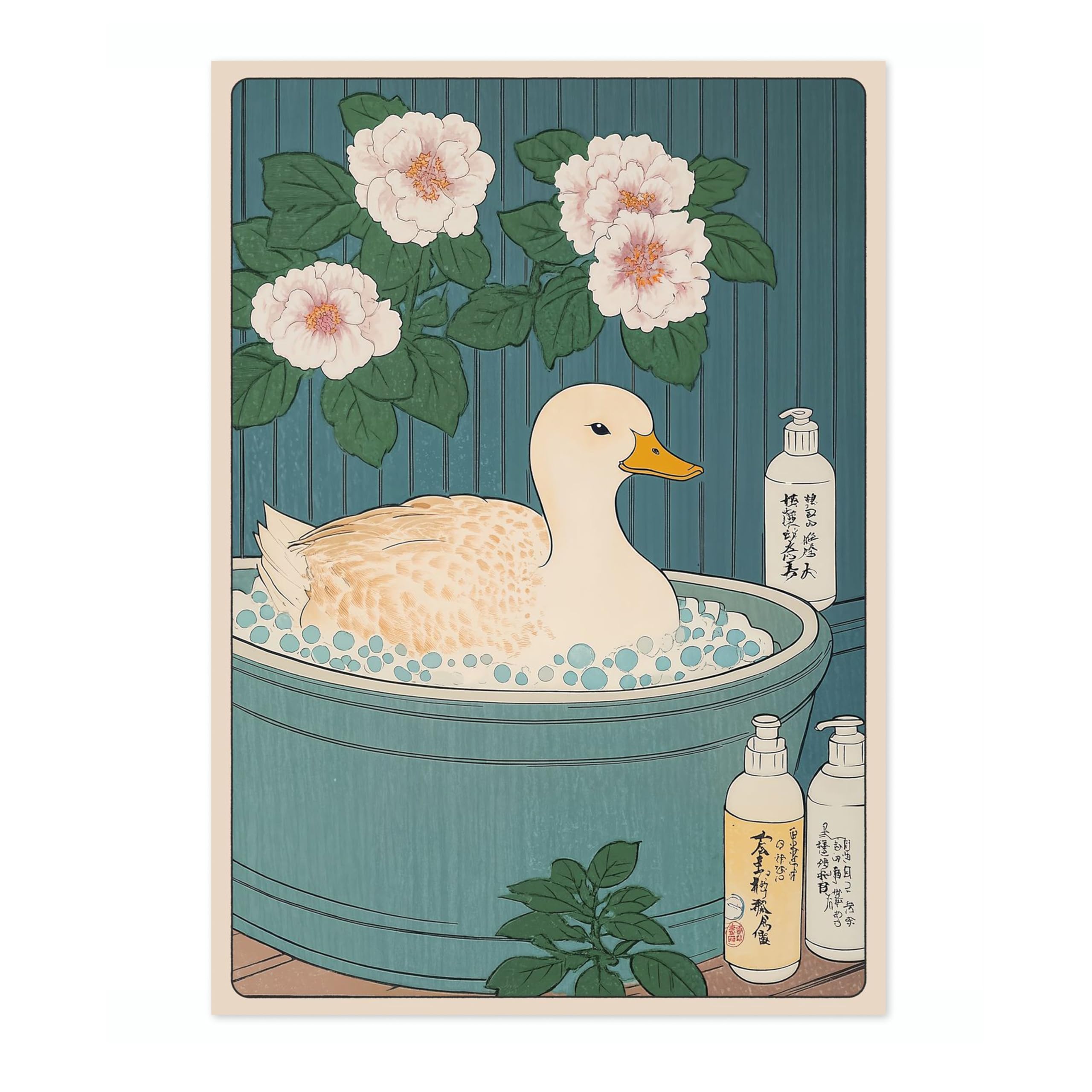 Duck Bathtime Anime Animal Poster, Funny Bathroom Wall Art Print, Manga, Bathroom Wall Art, Toilet Decor, 50x70cm (Print Only) - 50x70cm — image 1