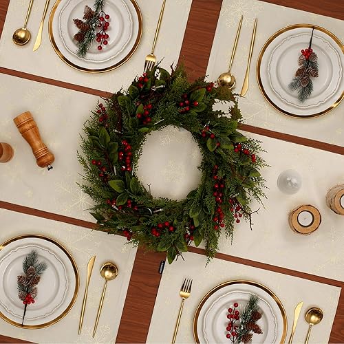 Miniatura 7 de Harorbay Camino de mesa de Navidad y manteles individuales, camino de mesa de copo de nieve para Acción de Gracias, otoño, fiestas