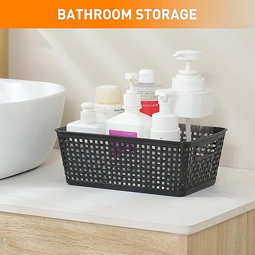 Miniatura 7 de Cestas de almacenamiento de plástico con tapa, contenedores de almacenamiento para organizar, contenedores decorativos apilables para estantes,