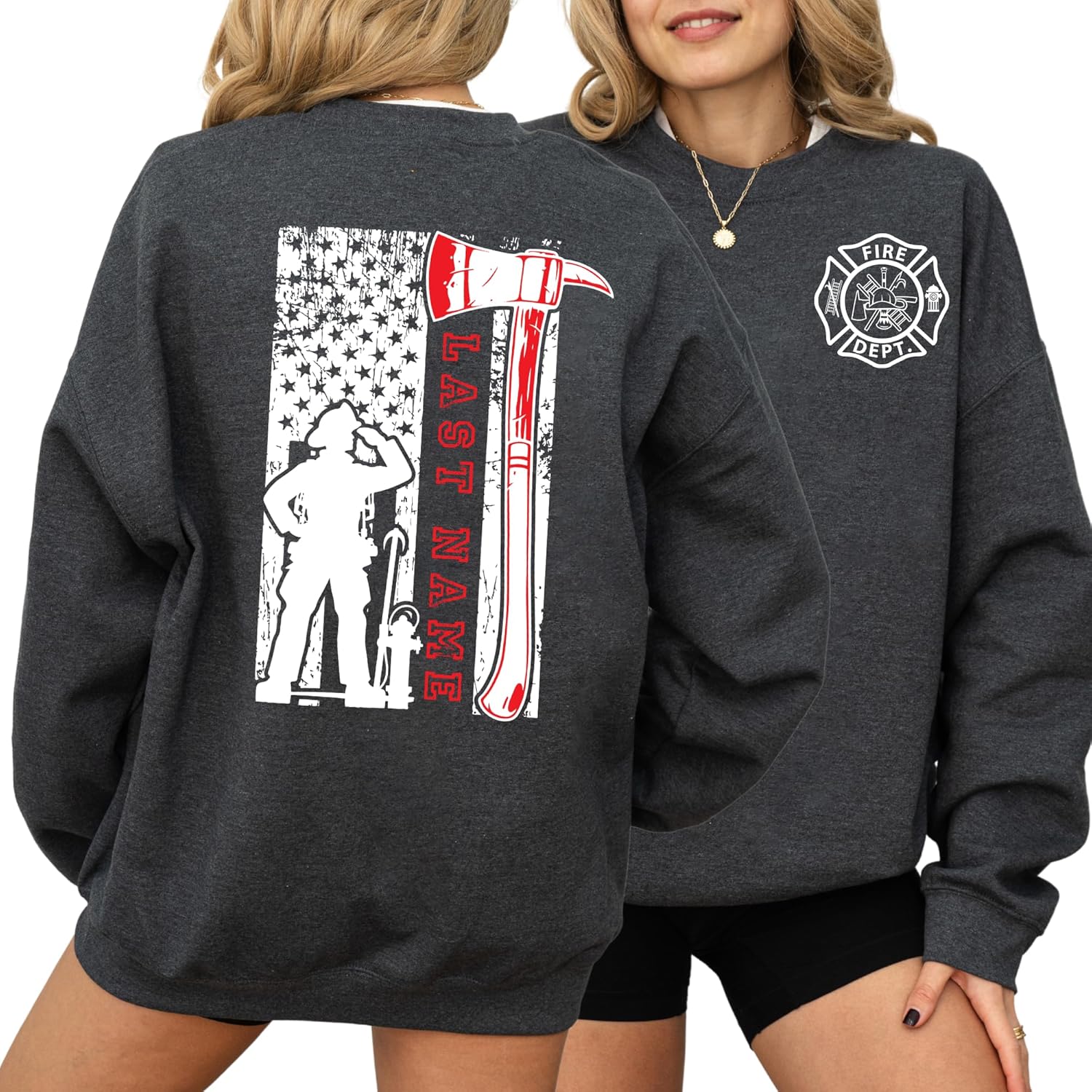 CUSTOM Unisex Last Name Firefighter Sweatshirt & Hoodie – Ultra-Soft, Personalized Firefighter Apparel with Thin Red Line Flag – Perfect Fireman Gift Merch - Image 5