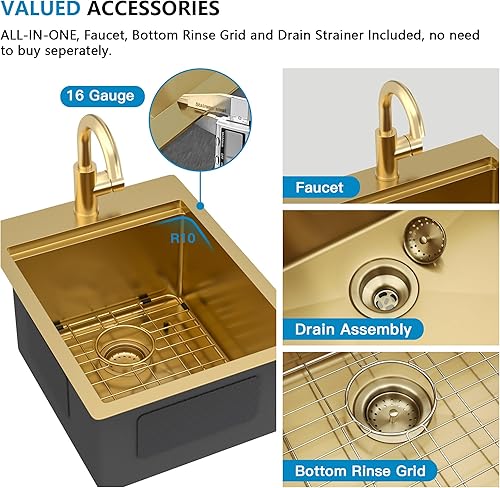 Vista 54 de Fregadero de estación de trabajo para exteriores de 21 x 20 pulgadas, fregadero de preparación de barra de acero inoxidable 304 calibre 16 con tapa