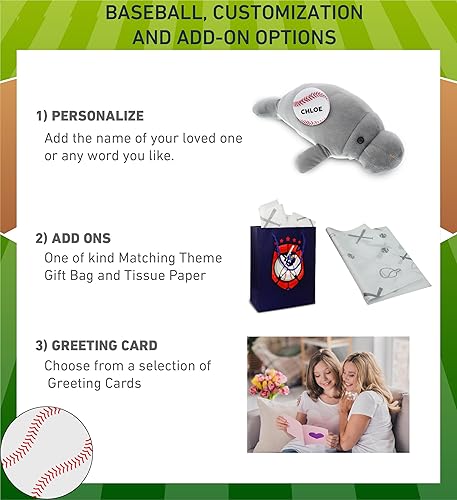 Miniatura 2 de DolliBu Animal de peluche de manatí gris con peluche de béisbol, manatí gris suave y abrazable, adorable juguete de peluche para jugar, juguete de