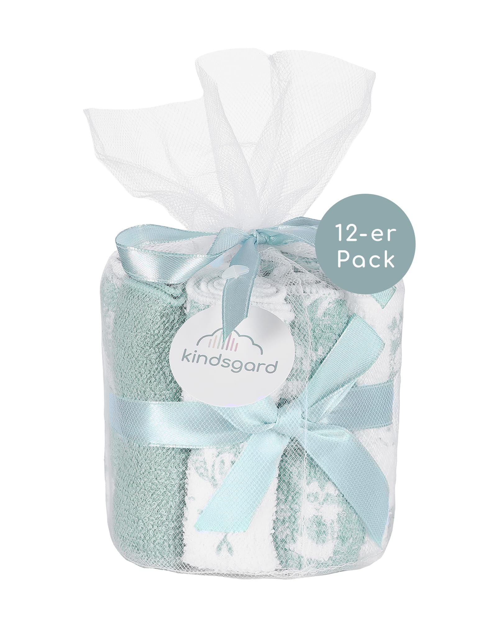 Kindsgard Waschtücher - 12er Pack - 20x20cm - 100% Baumwolle - Waschlappen - sehr weich & sanft - hautfreundlich - waschmaschinenfest - pflegeleicht - Baby & Kleinkindpflege - Mint