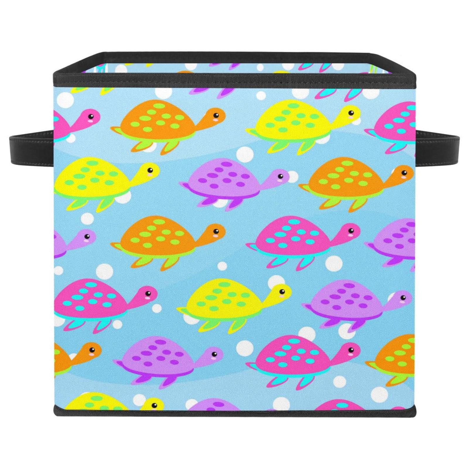 Panier de rangement en tissu pour chambre d'enfant avec motif tortue ludique et coloré