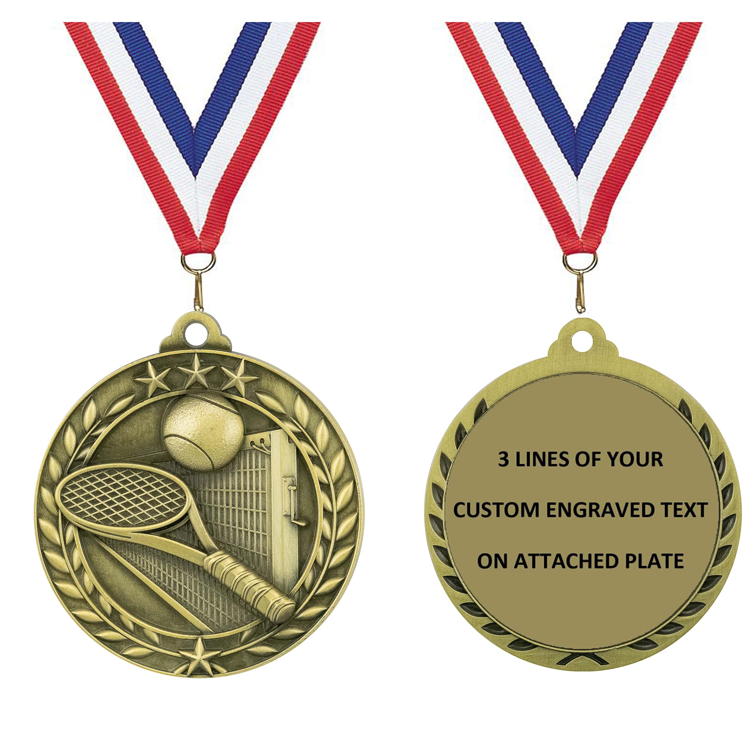 Express Medals Personalized Tennis Gold Medal with Red White & Blue Neck Ribbon Award Trophy WAM9 (1)