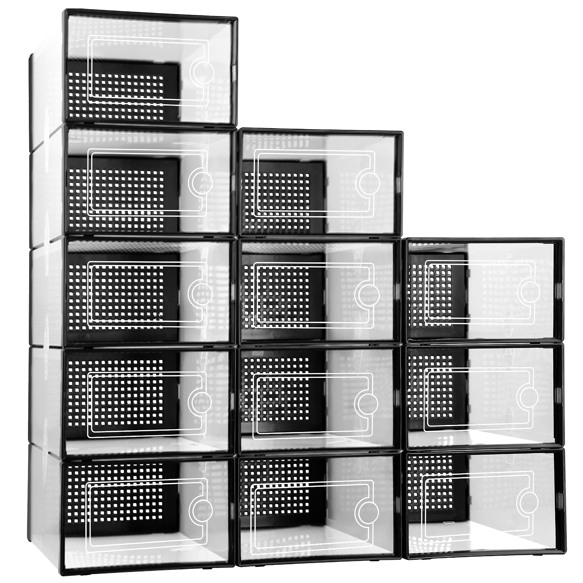 Buy Clear Plastic Stackable Shoe Storage Boxes for Closet Black, Kuject
