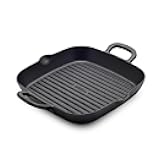 x Bobby Flay Cast Iron 11” Square Grill Pan, Pre-Seasoned Professional Grade Heavy Duty Skillet, Helper Handles, Induction Suitable, Stovetop, Oven, BBQ & Fire, Indoor & Outdoor Use, Black