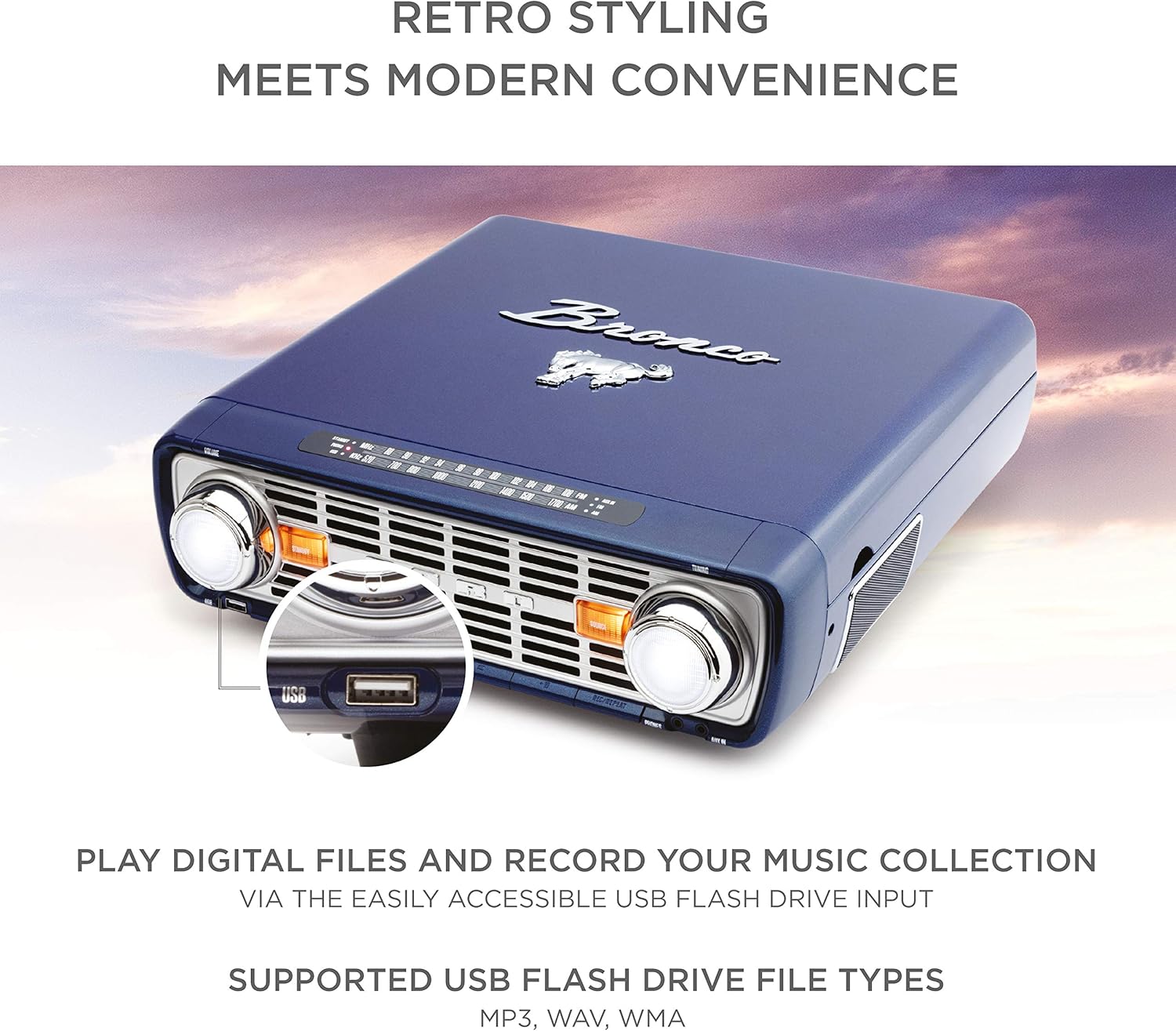 Exсluѕіvе Dіѕсоunt 50% Prісе ION Audio Bronco LP-Vintage Turntable/Vinyl Record Player with Speakers, AM/FM Radio, USB and Aux inputs – Blue Navy Finish