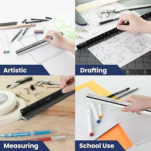 Miniatura 7 de Pacific Arc Regla de escala económica de ingeniería, dividida por 10, 20, 30, 40, 50, 60 grados a escala de partes, 12 pulgadas, amarillo, fabricado