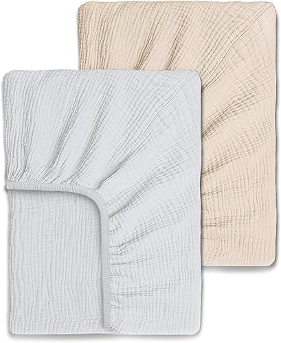 Miniatura 10 de Juego de 2 sábanas de muselina ultrasuaves para cuna de bebé, para niño o niña, 100% algodón orgánico, estilo bohemio, juego de sábanas para cuna de