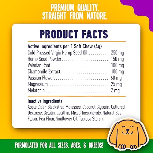 Miniatura 2 de True Tails Masticables calmantes para perros  90 golosinas calmantes para perros con melatonina, raíz de valeriana, aceite de cáñamo para calmar