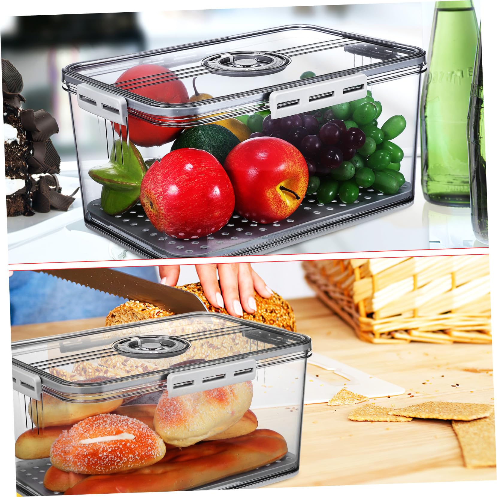 VICASKY Contenitore Alimentare Trasparente con Timer e Chiusura Ermetica Lati Scatola per Frutta e da Cucina Organizer per Frigorifero per Conservazione Freschezza Prolungata