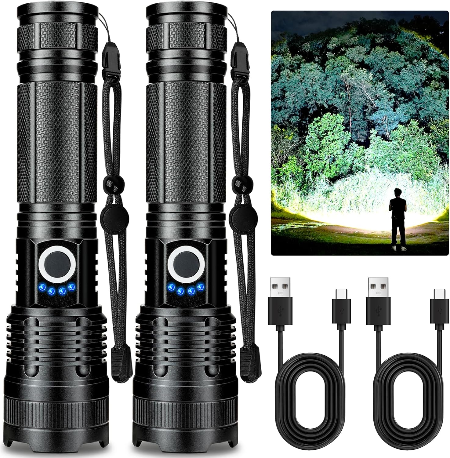 Rechargeable LED Flashlights Excessive Lumens, 99,000 Lumens Tremendous Shiny Flashlight, Adjustable Handheld Flashlight with 5 Modes, Brightest Waterproof Flash Mild for House Tenting(2 Packs)