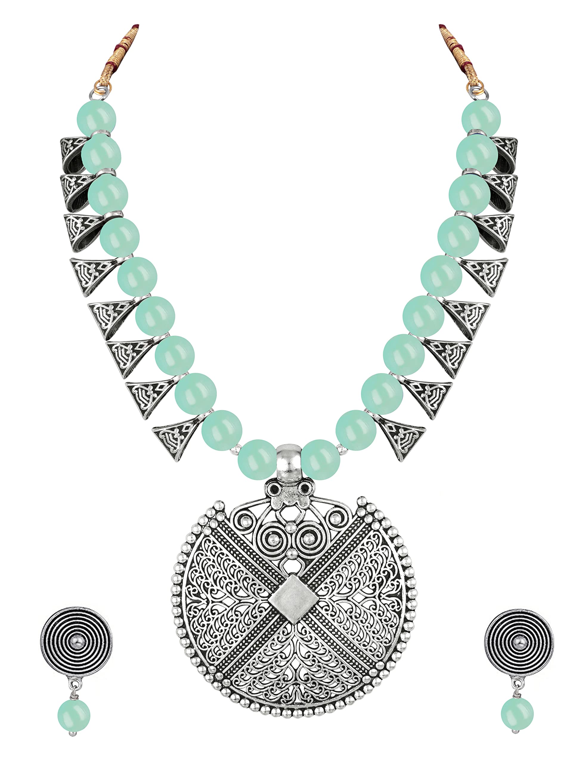 JFL - Jewellery for Less Womens Contemporary Fashion German Silver Oxidized and Beaded Choker Necklace Set with Adjustable Thread (Mint Green),Valentine (B0BZ7V1KFF) Amazon Price History, Amazon Price Tracker