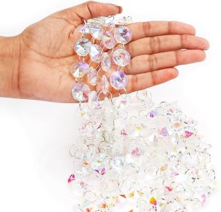 Belle Vous 6 Pack Iridescent Glass Crystal Chandelier Bead Chain Garland - 1m/3.28 ft Garland Strands with 1.5cm Octagon Beads - For DIY Craft, Wedding/Christmas/Party Decorations, Jewellery & Lamps