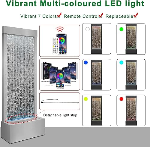 Miniatura 9 de LONGRUN Fuente de agua para interiores con espejo de cascada con luz LED multicolor controlada por aplicación, kit de fuentes de pie, 48 pulgadas,