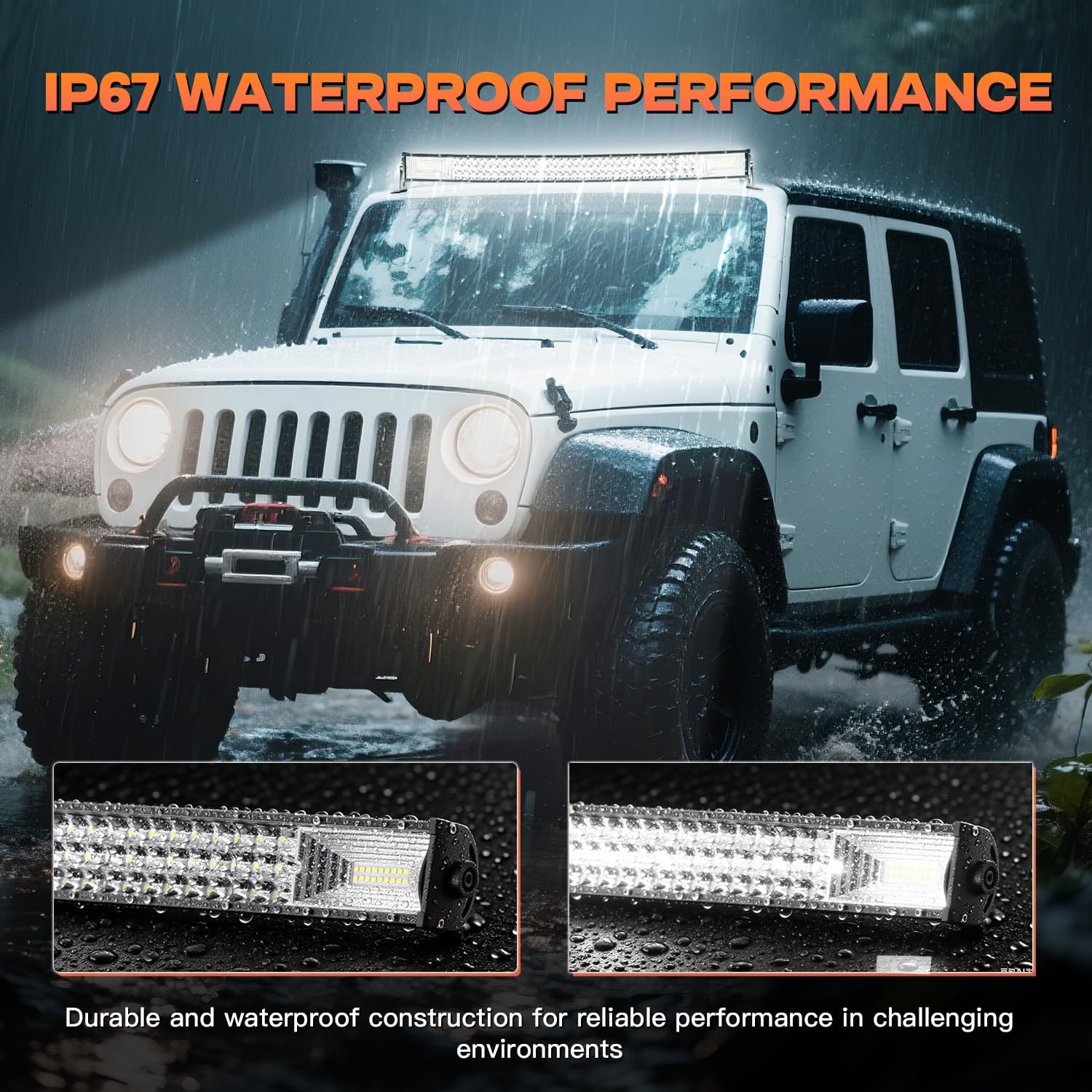 LED Light Bar Kits - 32IN Curved 405W Triple Row Offroad Driving LED Light Bar+ 4pc 4inch 72W Led Pod Lights with Wiring Harness Fit for Pickup Trucks SUV ATV UTV Boat Lights