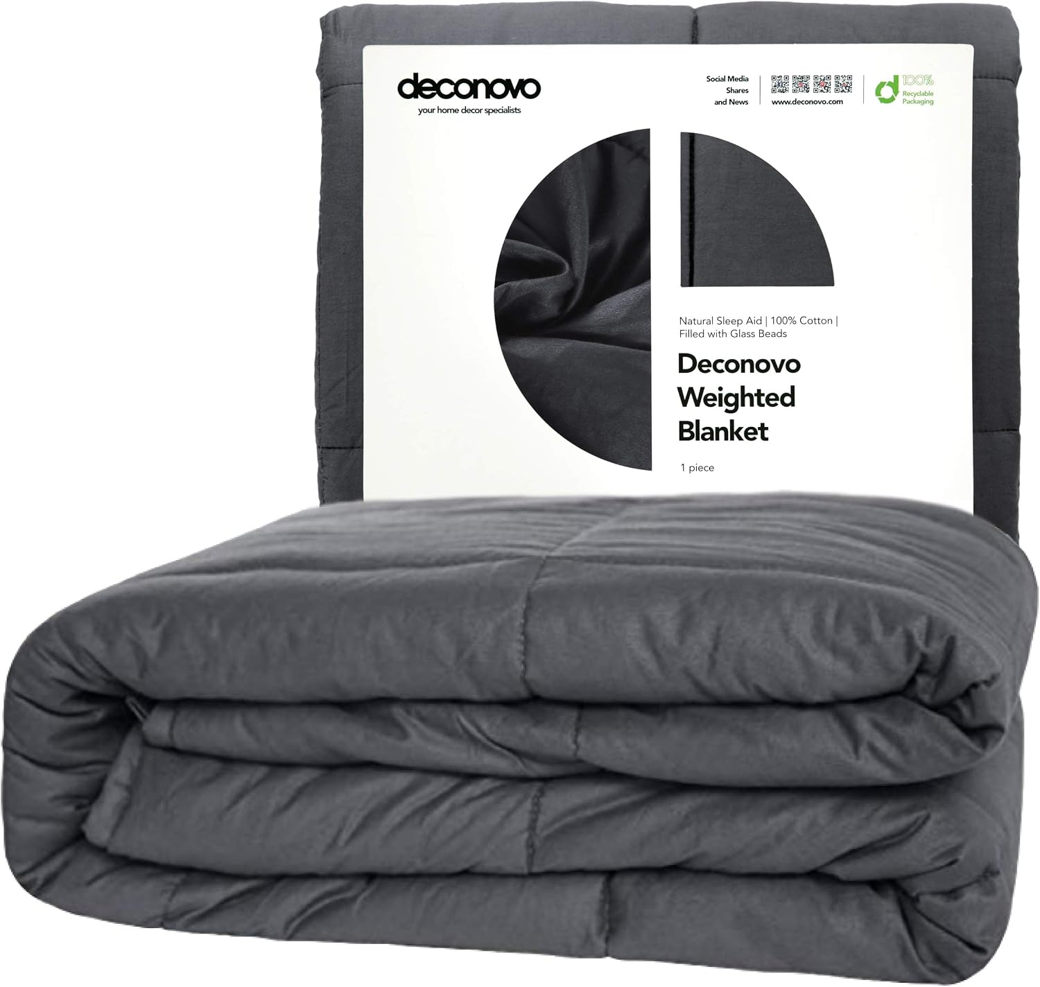 Deconovo Weighted Blanket for Adults, 100% Cotton Heavy Blanket with Premium Glass Beads, Quilted Cooling Weighted Blankets for All Seasons, Breathable Sensory Blanket for Deep Sleep, Dark Gray