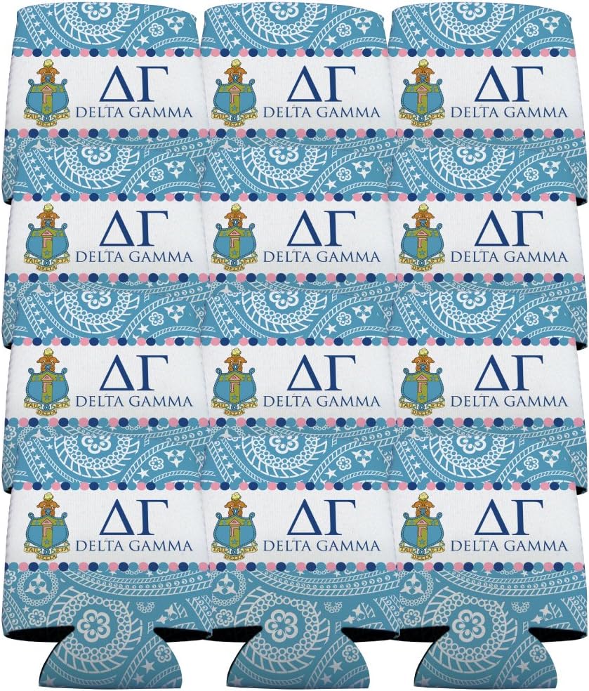 VictoryStore Can and Beverage Coolers - Delta Gamma, Paisley Print Design, Set of 12