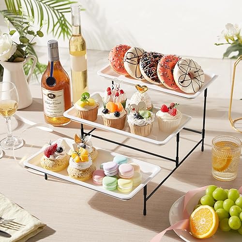 Miniatura 2 de Lifewit Bandeja de plástico de 3 niveles para suministros de fiesta, platos de 12 x 6.5 pulgadas para servir alimentos, bandejas reutilizables