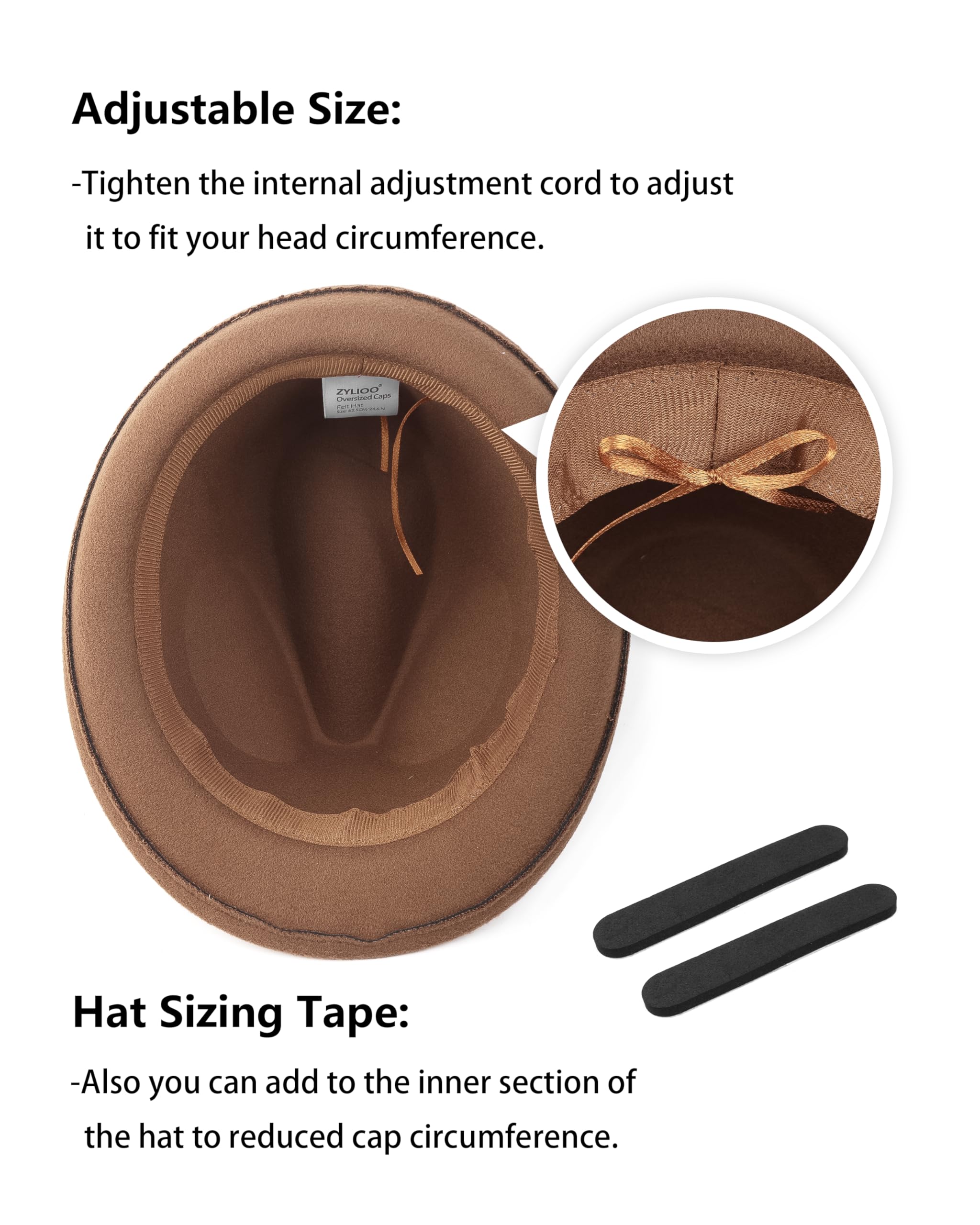 Zylioo S/M/L/XL/XXL Trilby Fedora Hut Filzhut Für Großen und Kleinen Kopf, Winter Gangster Bogarthut Mafiahut aus Filz