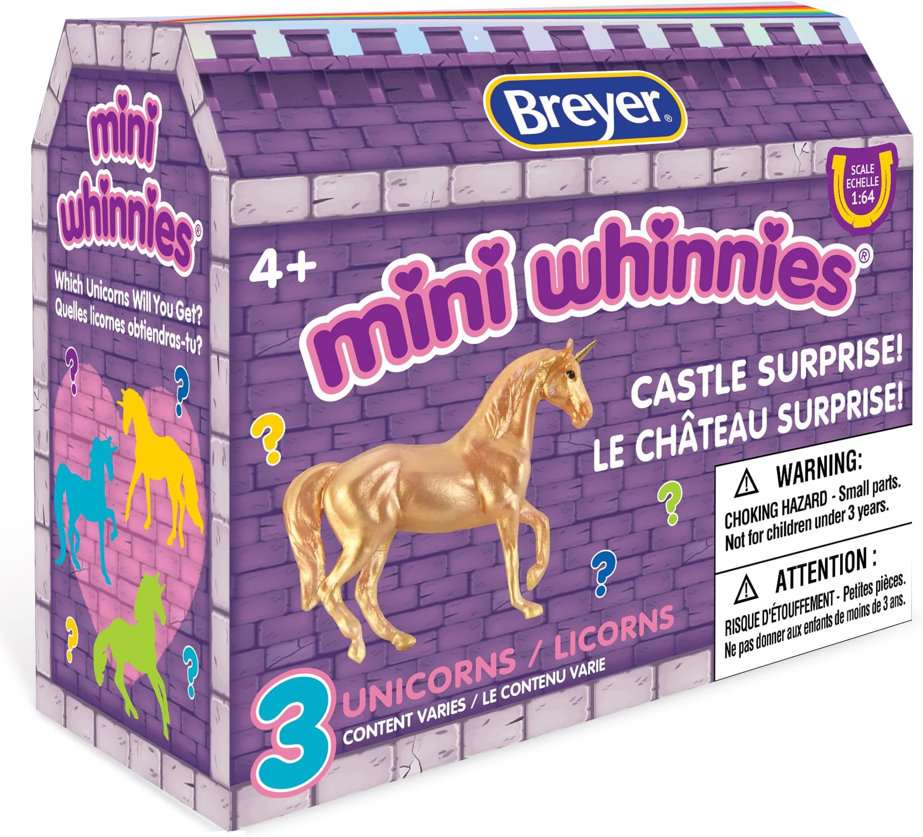 Horses Mini Whinnies Castle Surprise | 3 Unicorns | Random Assortment | 1:64 Scale | Unicorns Measure 2" x 1.5" | Model #7848