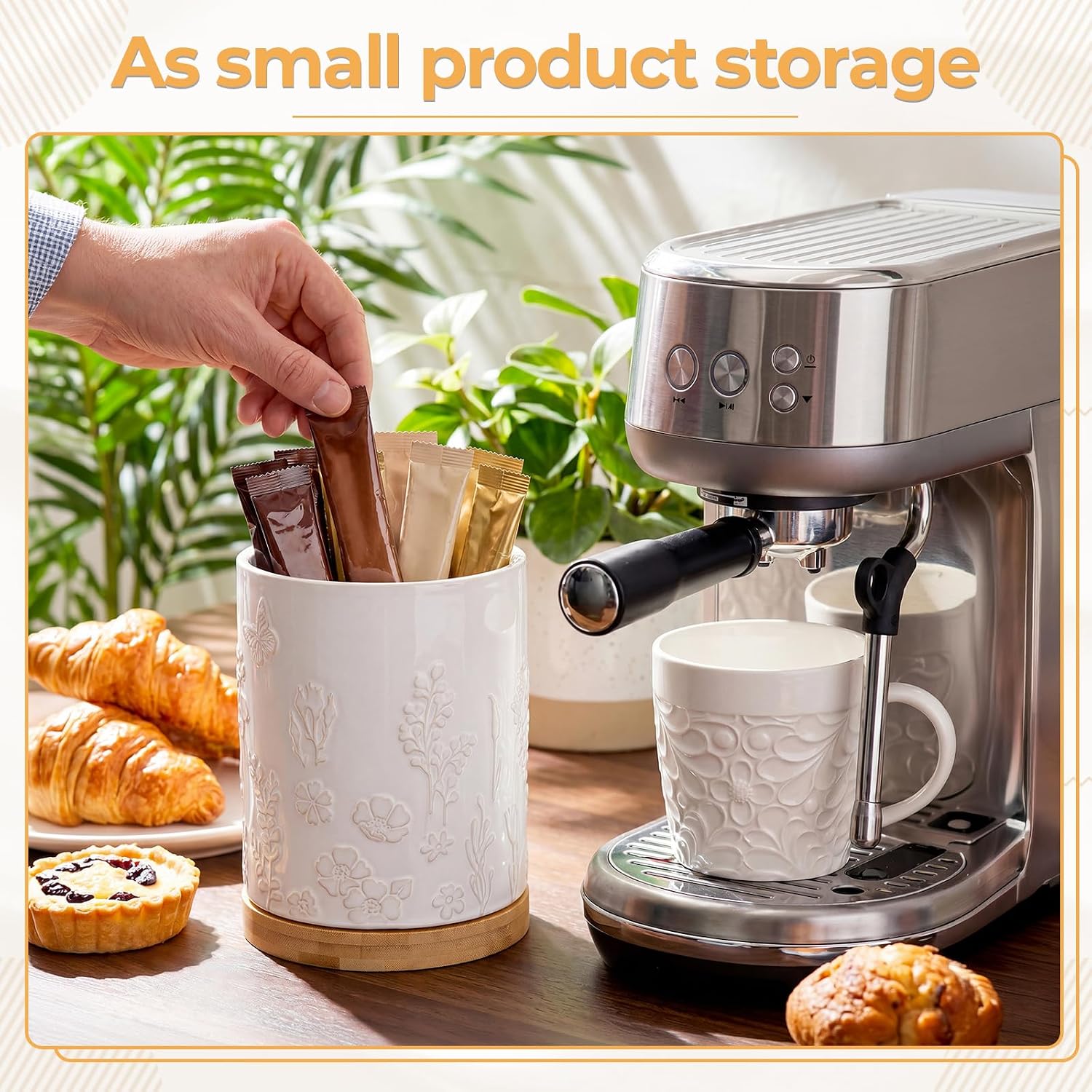 360° Rotating Extra Large Ceramic Utensil Holder 7.7" Kitchen Utensil Holder with Embossed Pattern Cooking Utensils Crocks for Kitchen Countertop