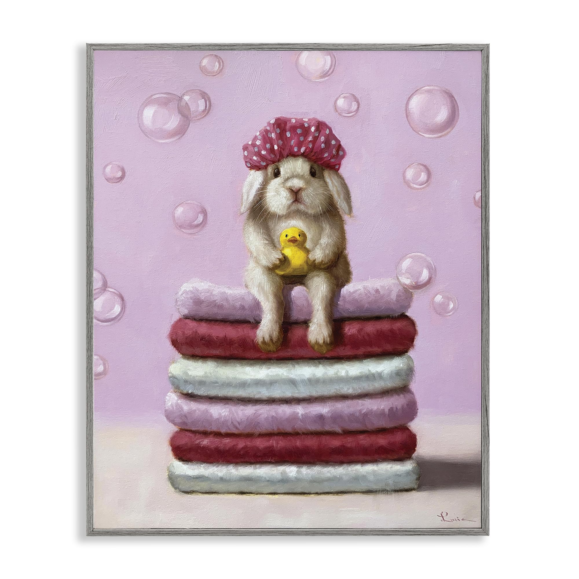 Cute Baby Rabbit Bath Time Comedy, 24 x 30 Inch Framed Giclée Print