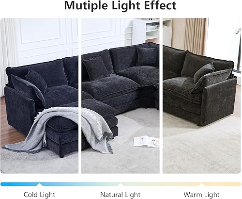 Miniatura 8 de Sofá modular Cloud seccional, moderno sofá modular en forma de L de felpilla con otomana y almohadas, sofás esquineros de asiento profundo de 5