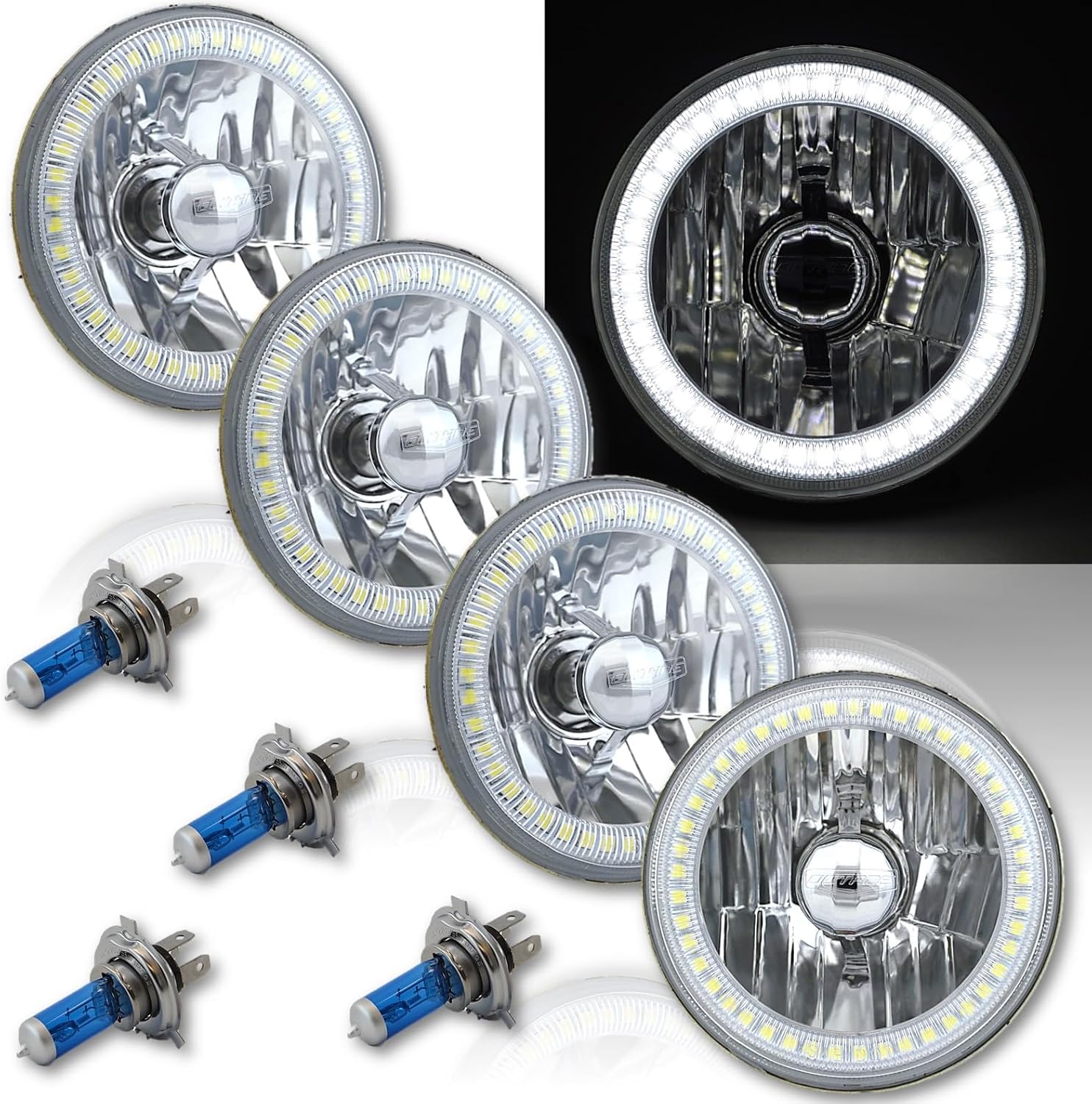 Octane Lighting 5-3/4 Smd White Led Halo Halogen Bulb Headlight Angel Eye Crystal Clear Set Of 4