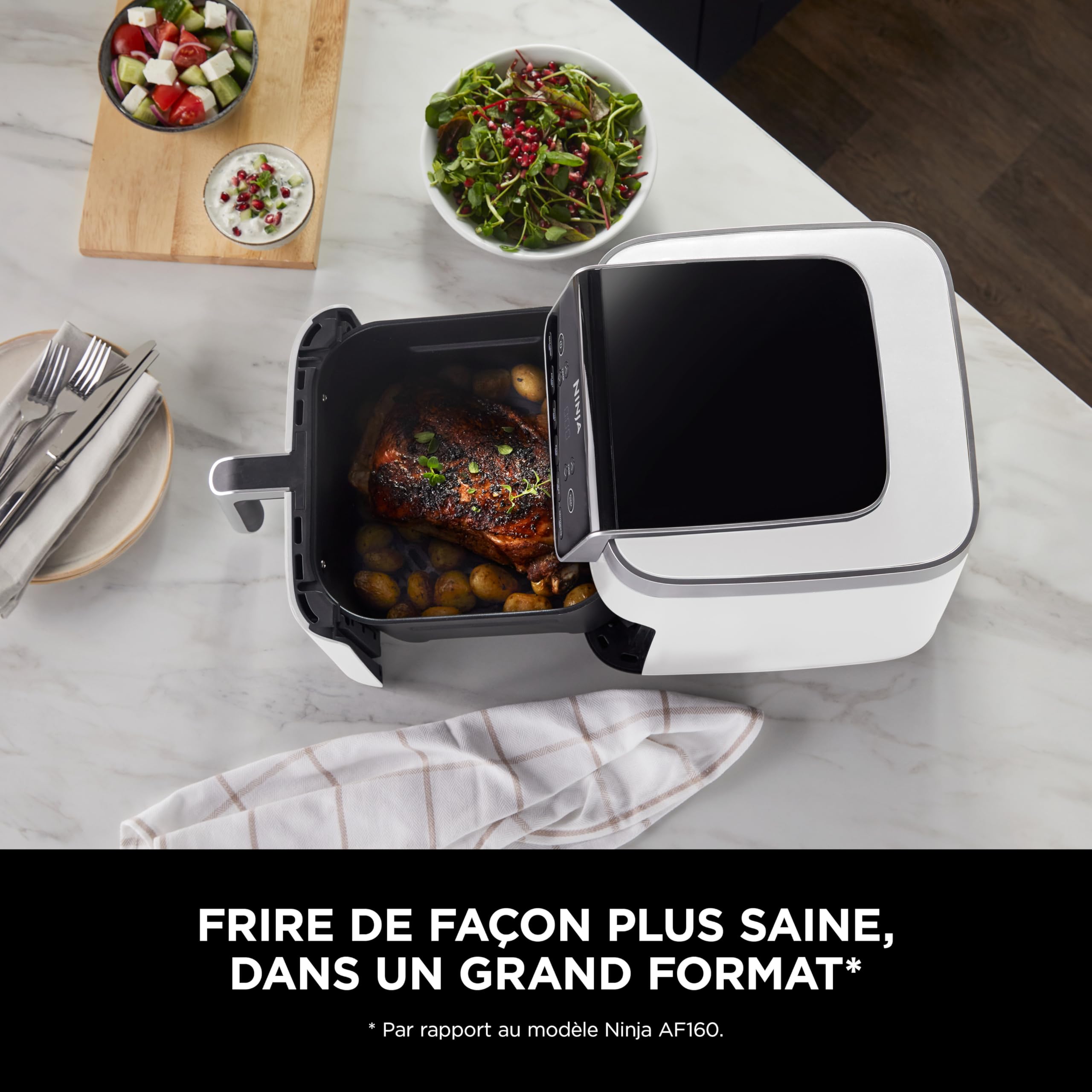 Ninja Air Fryer MAX PRO, 6.2L, sans huile, grand tiroir, rôtir AF180EUWH | cuire, frire, familial, numérique, panier et plaque de cuisson compatibles lave-vaisselle, Blanc