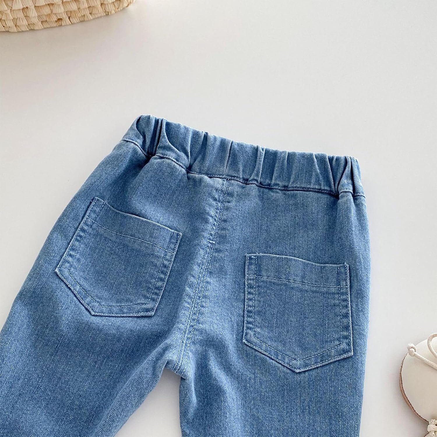 Toddler Baby Girls Bell Bottom Jeans Stretch Flared Denim Pants with Lace Bow Embroidery Cute Casual Trousers