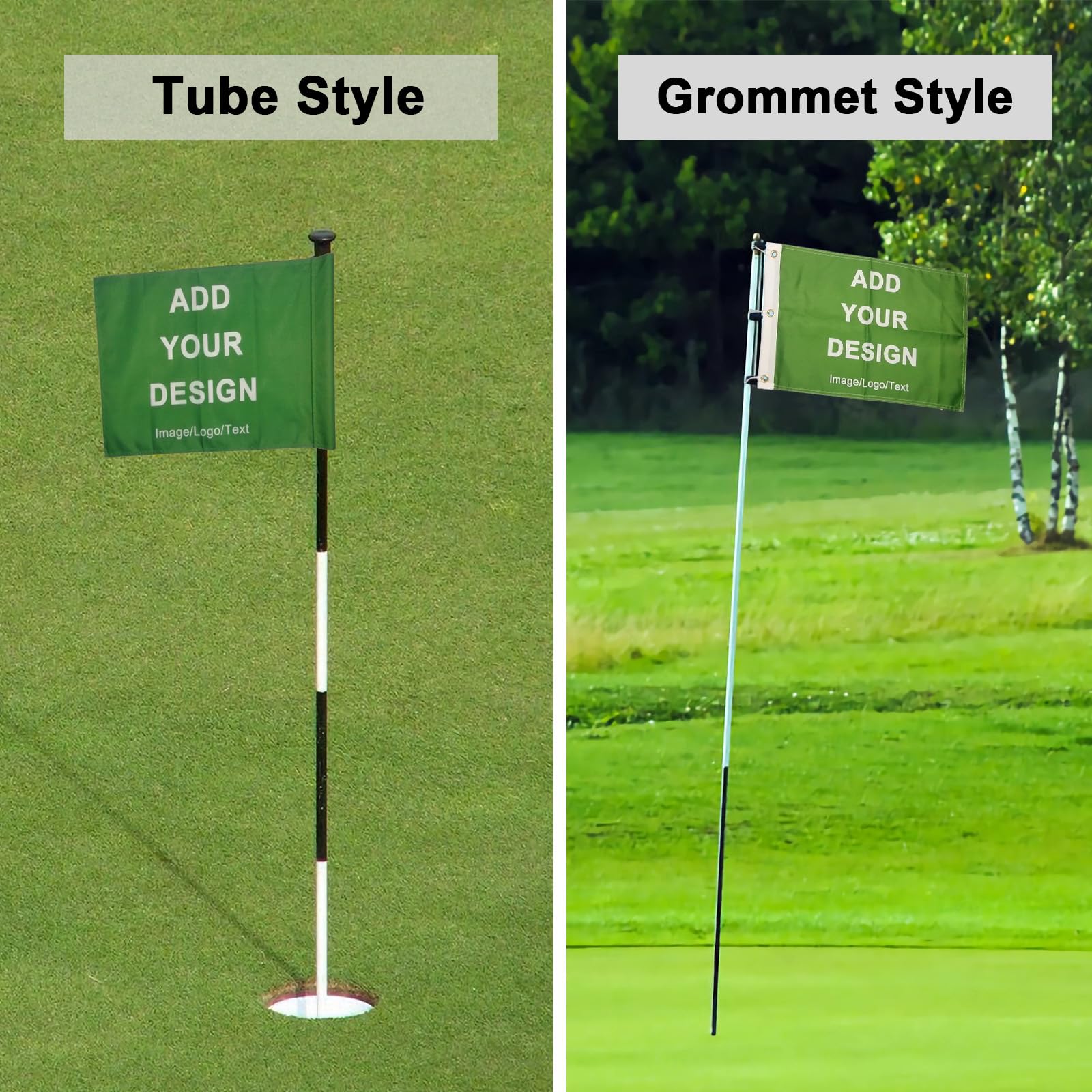 Drapeau de golf personnalisé pour épingle de golf avec tube en plastique ou œillets en laiton (style œillet)