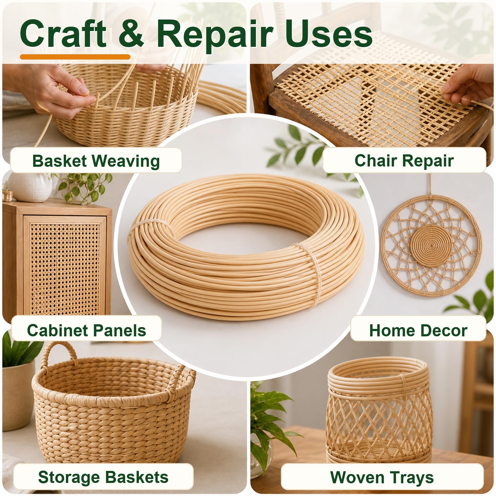 Rattans Naturale Tondo,Materiale di Riparazione,Midollino
