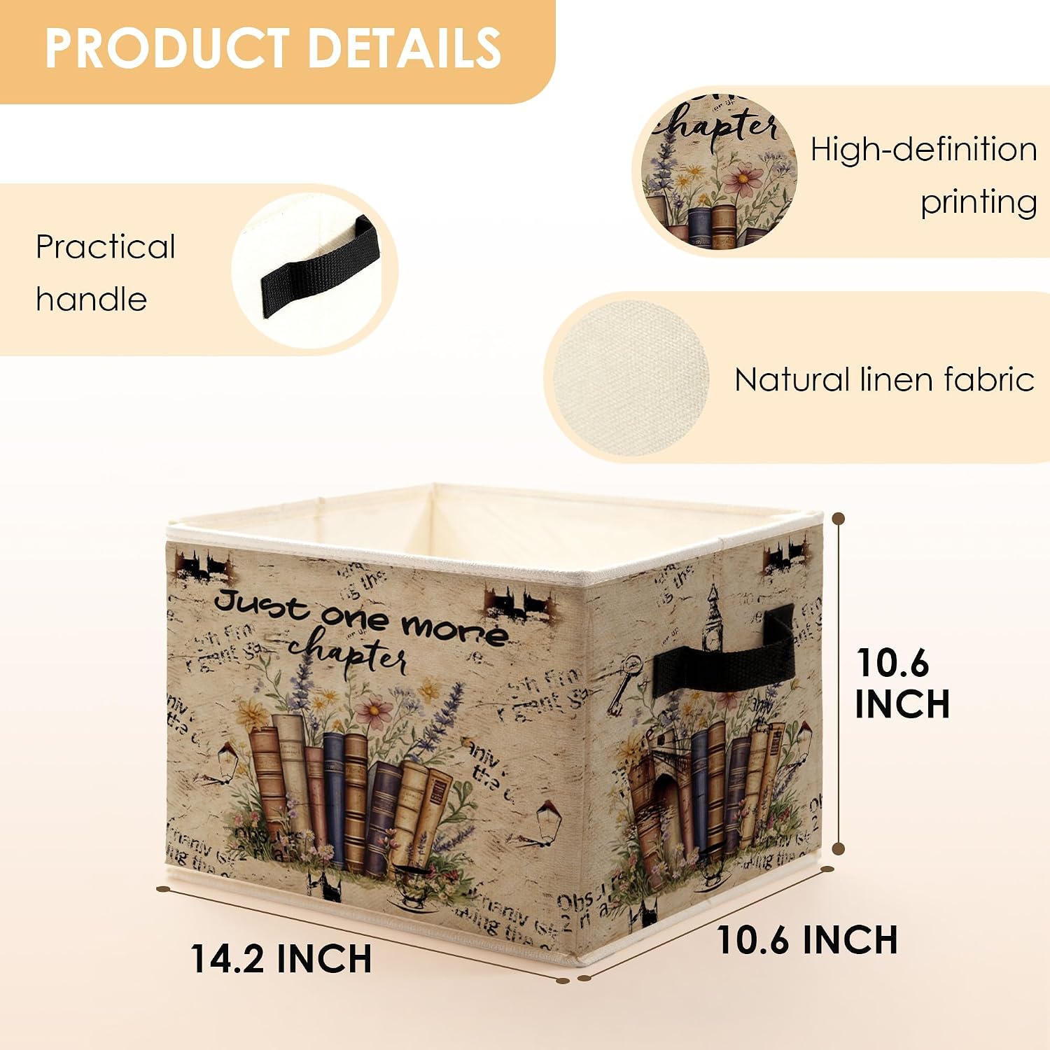 Mystical Academic Floral Books Storage Bins Box, Toybox for Girls, Just One More Chapter Foldable Baskets Organizer with Handles for Reading Nook Corner Room Library Classroom Home