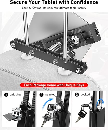 Miniatura 3 de AboveTEK Soporte para tablet para reposacabezas de automóvil, soporte antirrobo para iPad para asiento trasero, sistema de bloqueo seguro con giro