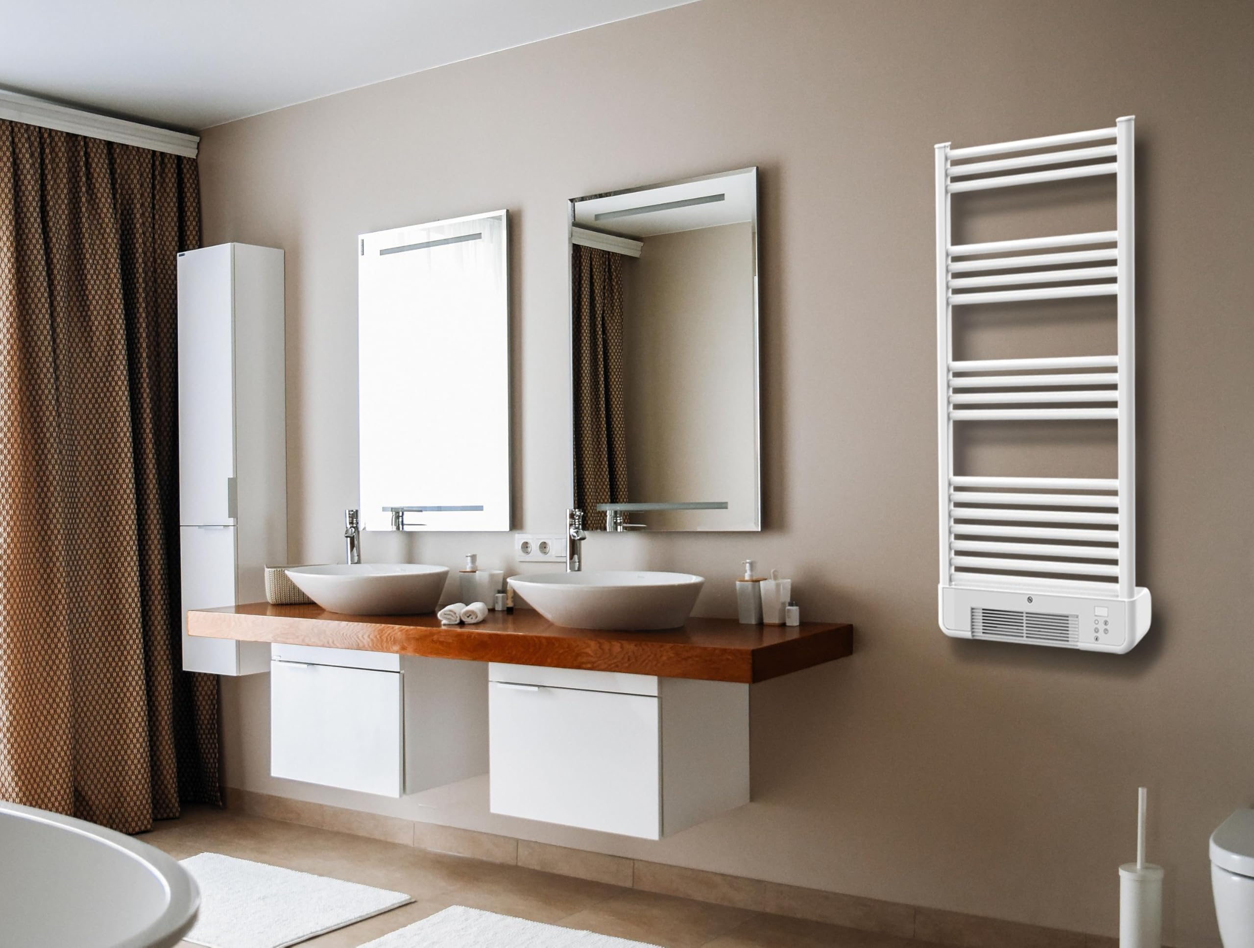 PUR LINE | Radiador NTW-11B Turbo Radiador Toallero Eléctrico Blanco con Calefactor Integrado – Toallero eléctrico con Control WiFi, Display LED táctil, termostato programable y protección IP24