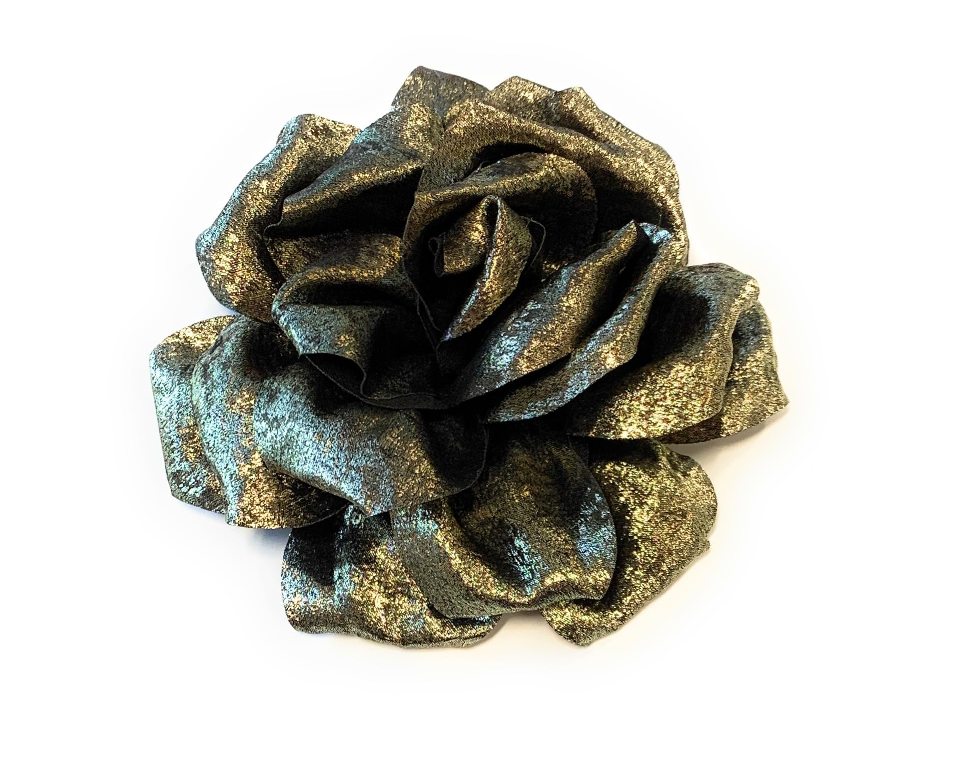 Large Rose Fascinator Corsage Hair Clip and Brooch Pin, Satin Flower, Multi-Colour Options (Metallic Bronze)