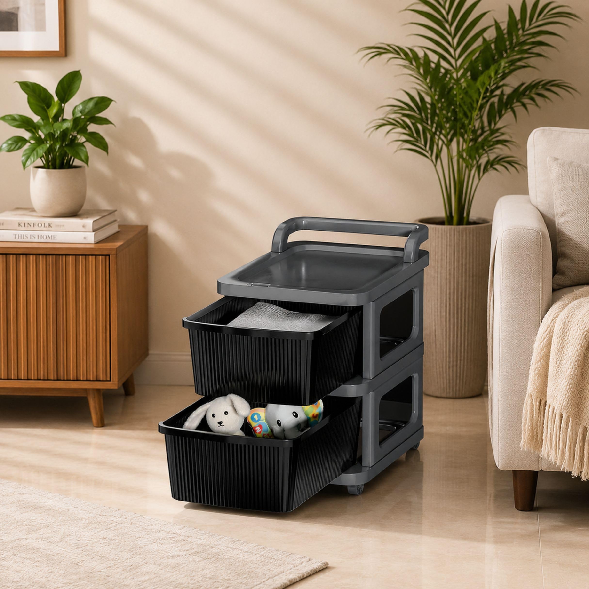 Heavy Duty Plastic Storage Drawer with Wheels | Modular Cabinet for Bedroom, Office, Home | Chest of Drawers Organiser for Cosmetics, Kitchen items, Toys-image-46