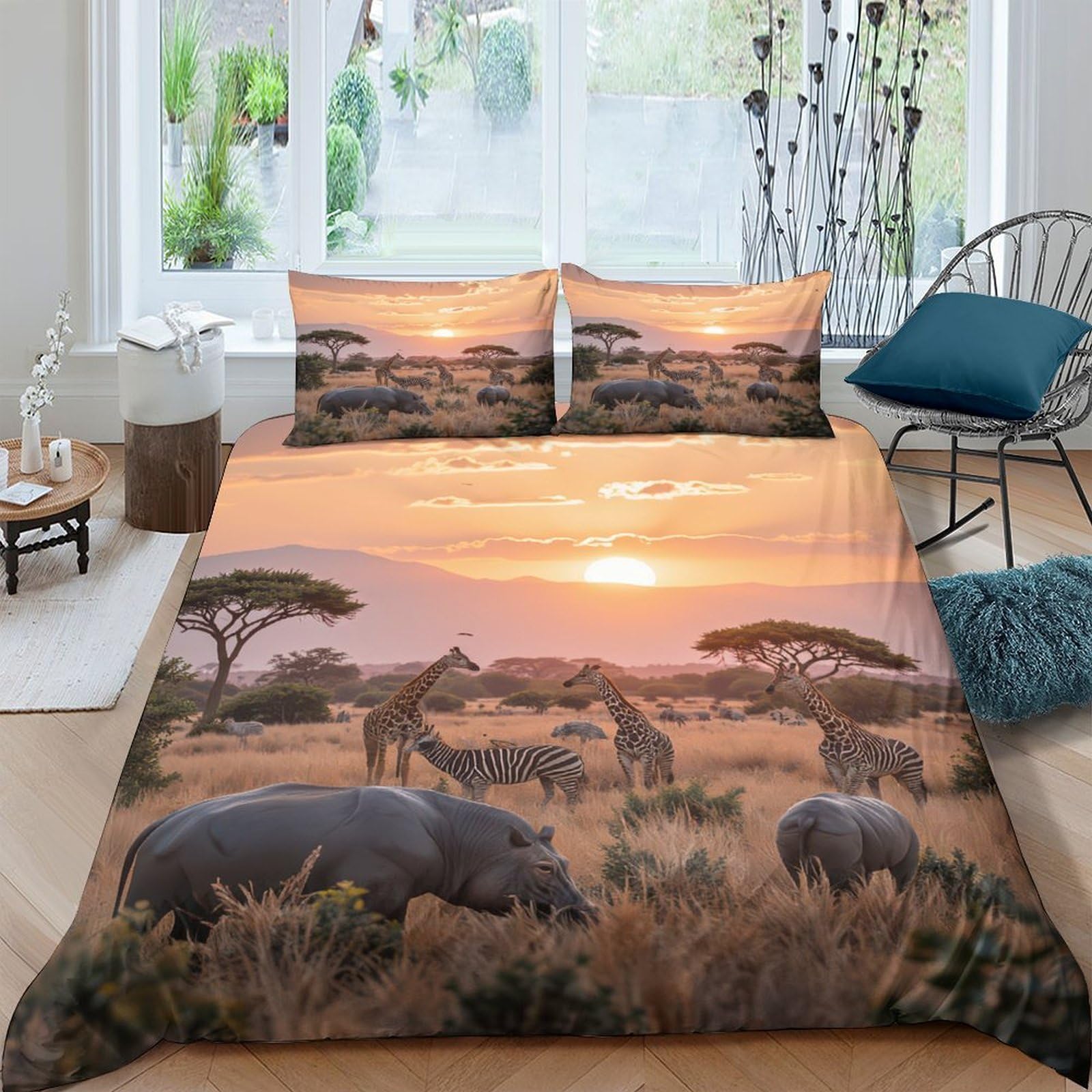 Ctjqhvkz Style-10 3D Printed African Sunset Fitted Sheet Microfiber Soft Breathable Savannah Animal Bed Cover For Bedroom Dorm Decor Single（135X200cm）