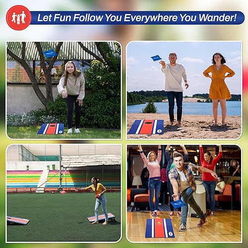 Miniatura 7 de Bolaball Juego de tablero de Cornhole con 8 bolsas de lanzamiento, 2 x 3 pies, juegos de mesa portátiles de madera para cornhole, juegos de interior
