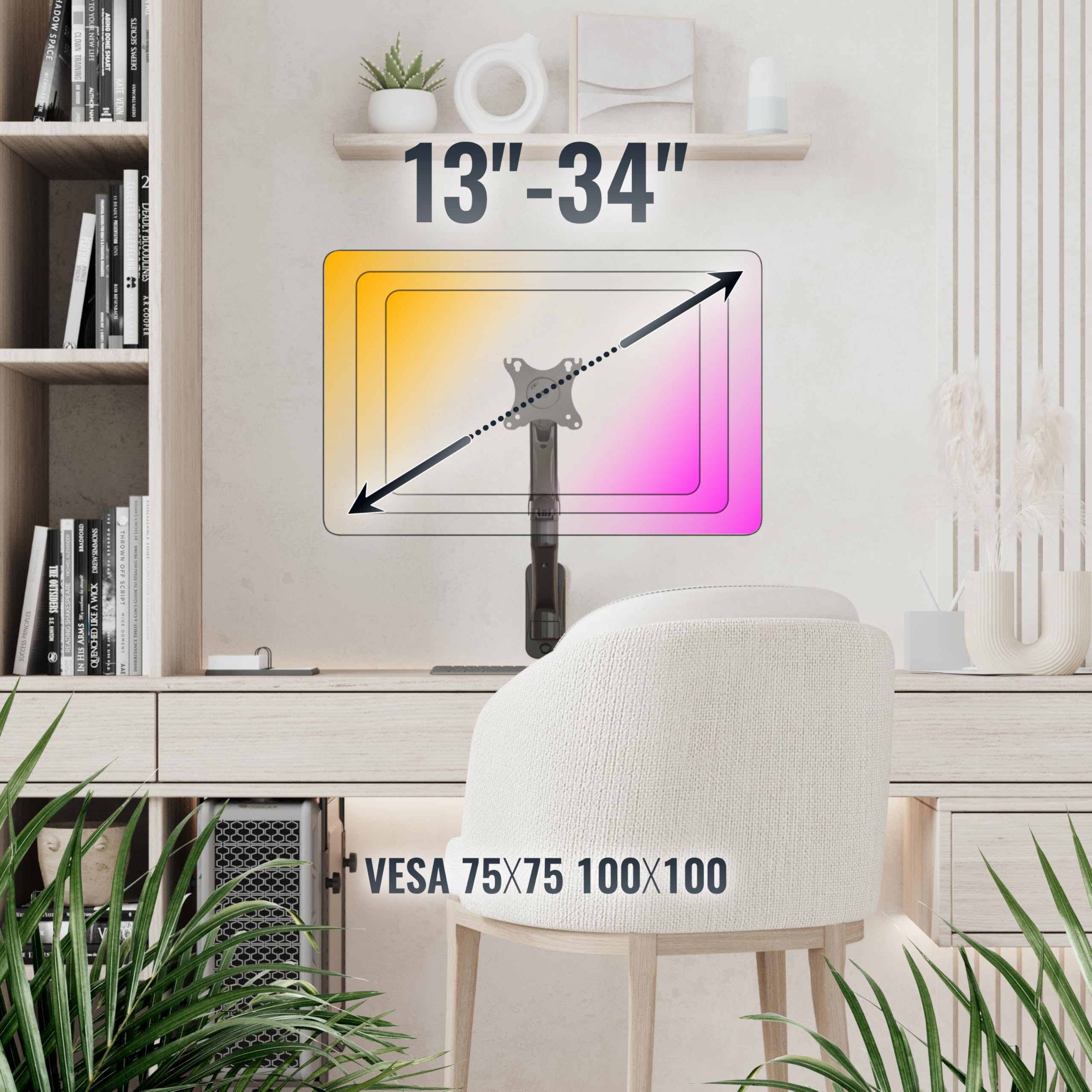 RICOO S4611 Supporto monitor da parete Staffa schermo 13-34 pollici per 13 34 pollici girevole inclinabile fino a 9 kg max VESA 100x100