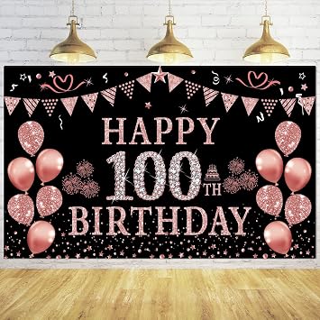 زينة عيد ميلاد Trgowaul 100 للنساء - راية خلفية عيد ميلاد 100 من الذهب الوردي ، لوازم حفلات عيد ميلاد 100 سعيدة ، وردي 100 عامًا عيد ميلاد تسجيل ملصق تصوير خلفية ديكور